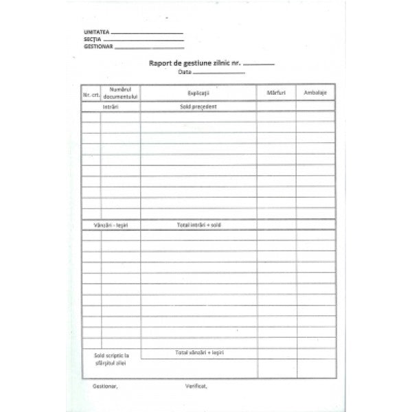 RAPORT DE GESTIUNE ZILNIC AUTOCOPIATIV RAPORT DE GESTIUNE ZILNIC AUTOCOPIATIV
